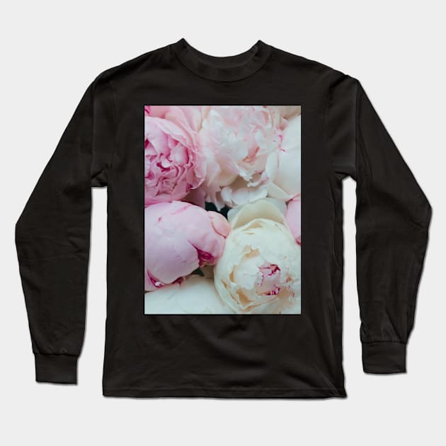 Pink and White Peonies Long Sleeve T-Shirt by Tingsy